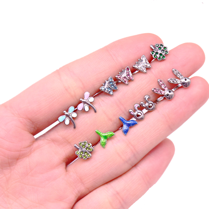 1 Piece Lip Rings Simple Style Classic Style Animal Fruit Snowflake 316 Stainless Steel  Rhinestone Titanium Steel Plating Inlay Rhinestones White Gold Plated Tongue Rings display picture 6