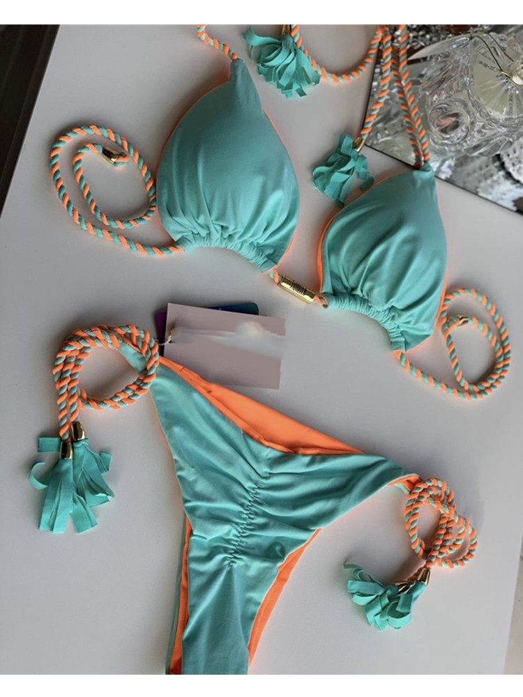 Frau Mehrfarbig 2-Teiliges Set Bikinis Bademode display picture 10