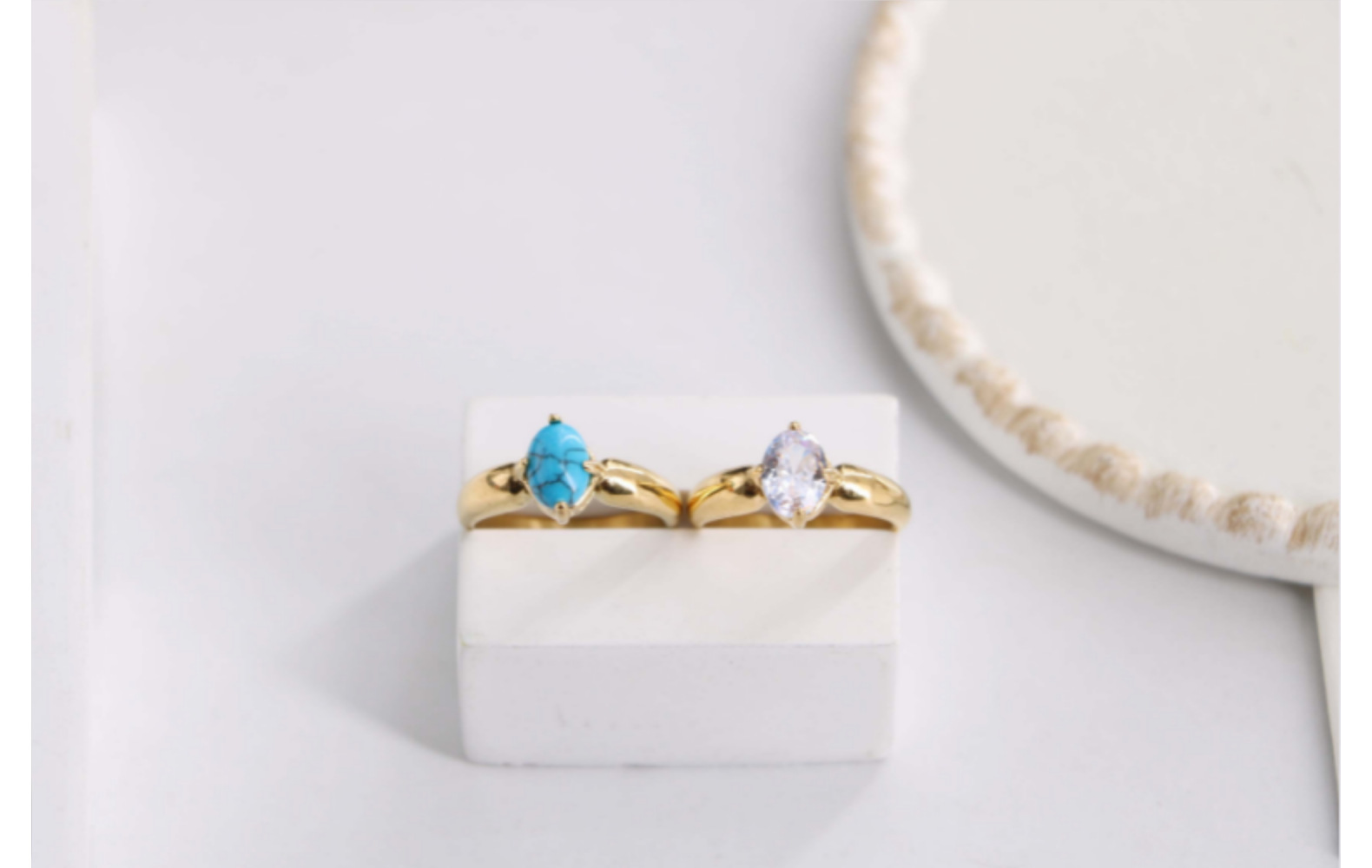 Stainless Steel Casual Simple Style Geometric Plating Inlay Turquoise Zircon Rings display picture 1