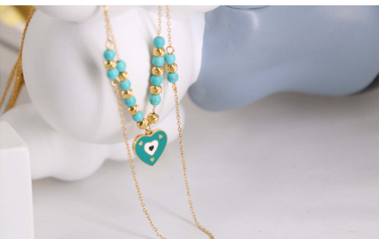 Titanium Steel IG Style Sweet Heart Shape Beaded Enamel Pendant Necklace display picture 1