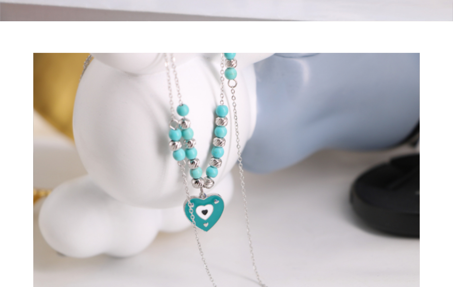 Titanium Steel IG Style Sweet Heart Shape Beaded Enamel Pendant Necklace display picture 3