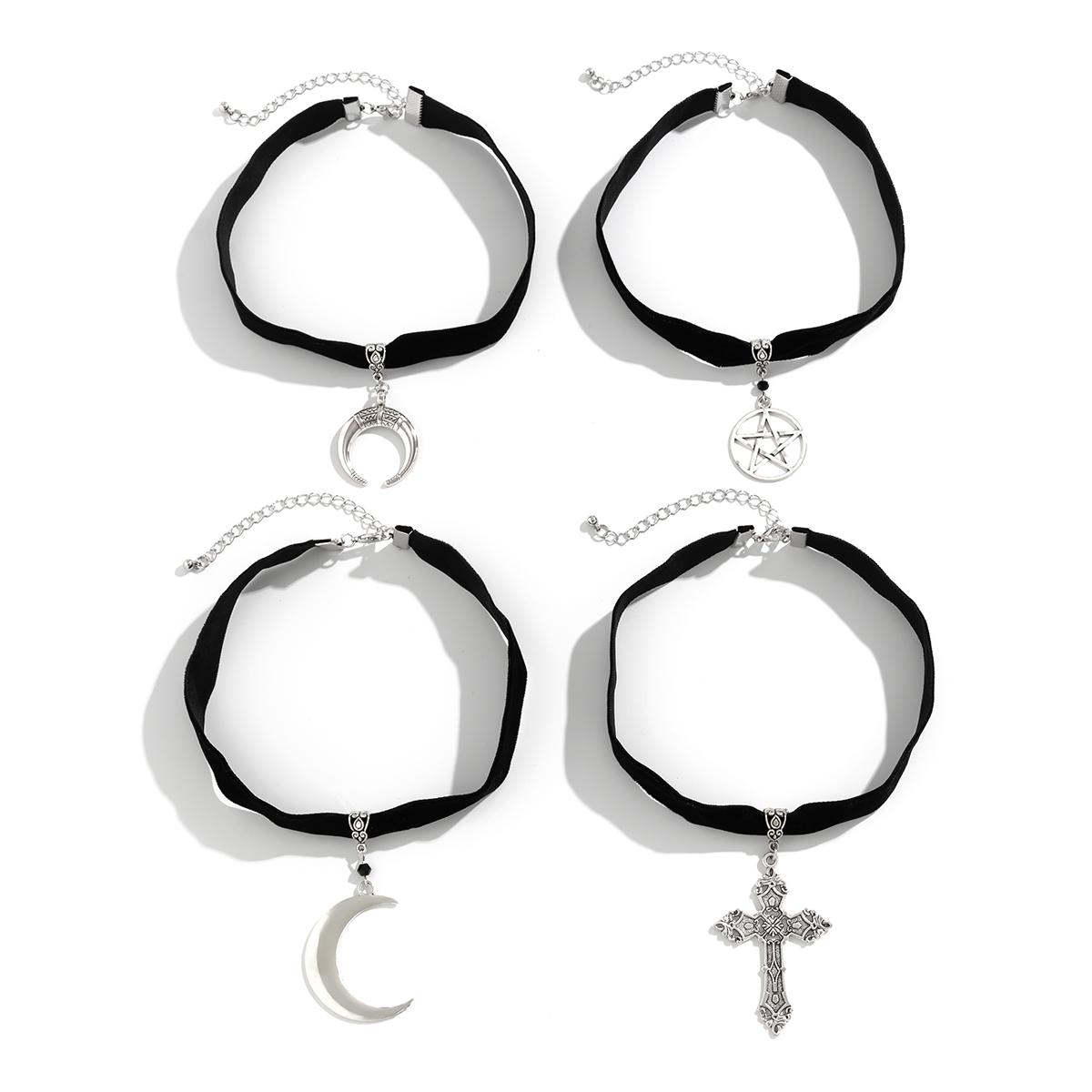Retro Simple Style Cross Star Moon Alloy Flannel Women's Choker display picture 4