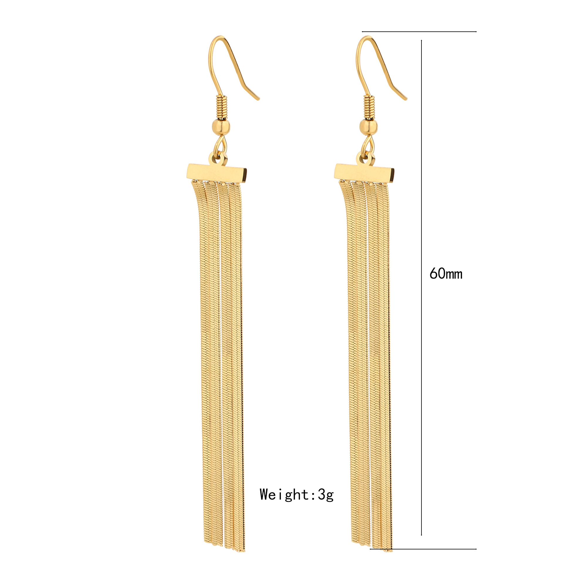 1 Pair IG Style Simple Style Star Tassel Stainless Steel Titanium Steel 18K Gold Plated Drop Earrings display picture 9