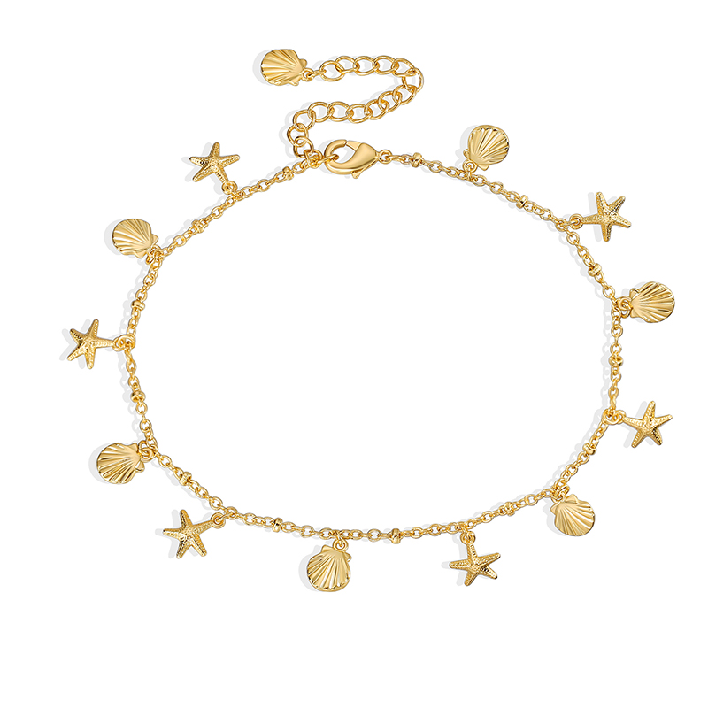 Casual Simple Style Starfish Solid Color Shell Copper 18K Gold Plated Women's Anklet display picture 2