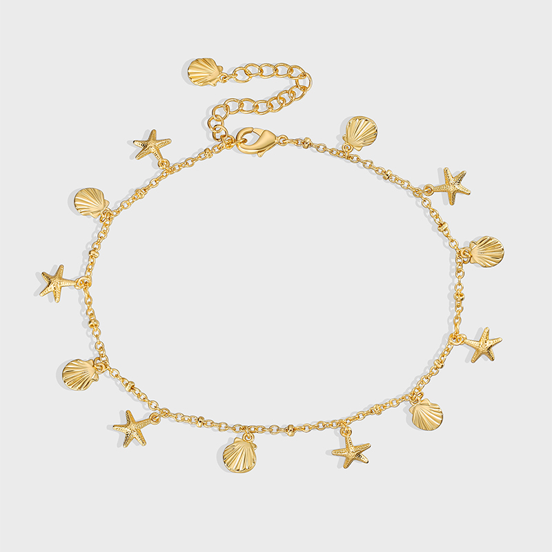 Casual Simple Style Starfish Solid Color Shell Copper 18K Gold Plated Women's Anklet display picture 3