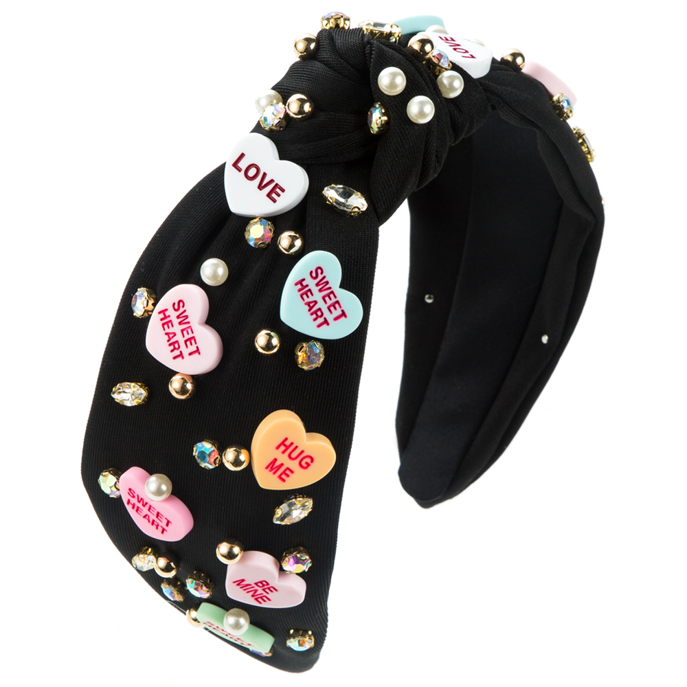 Women's Romantic Letter Heart Shape Cloth Inlay Artificial Pearls Rhinestones Beads Hair Band display picture 6