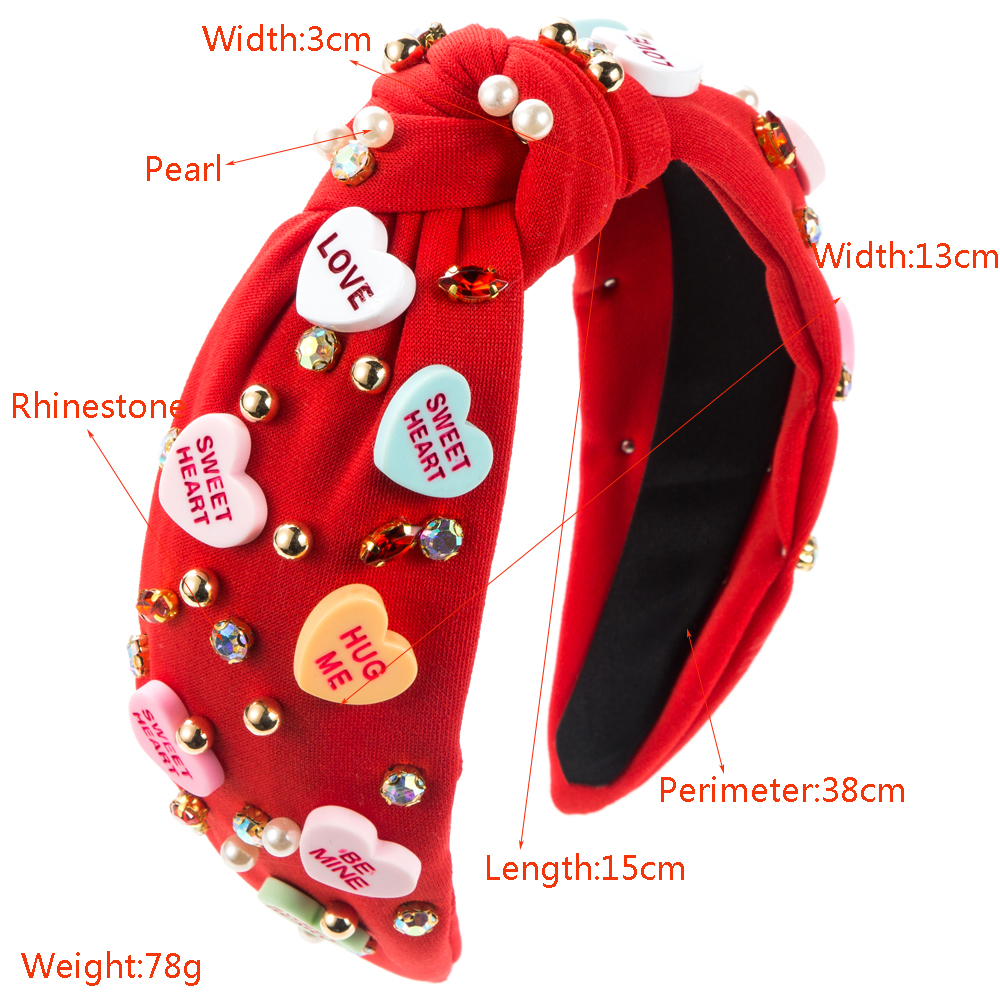 Women's Romantic Letter Heart Shape Cloth Inlay Artificial Pearls Rhinestones Beads Hair Band display picture 1