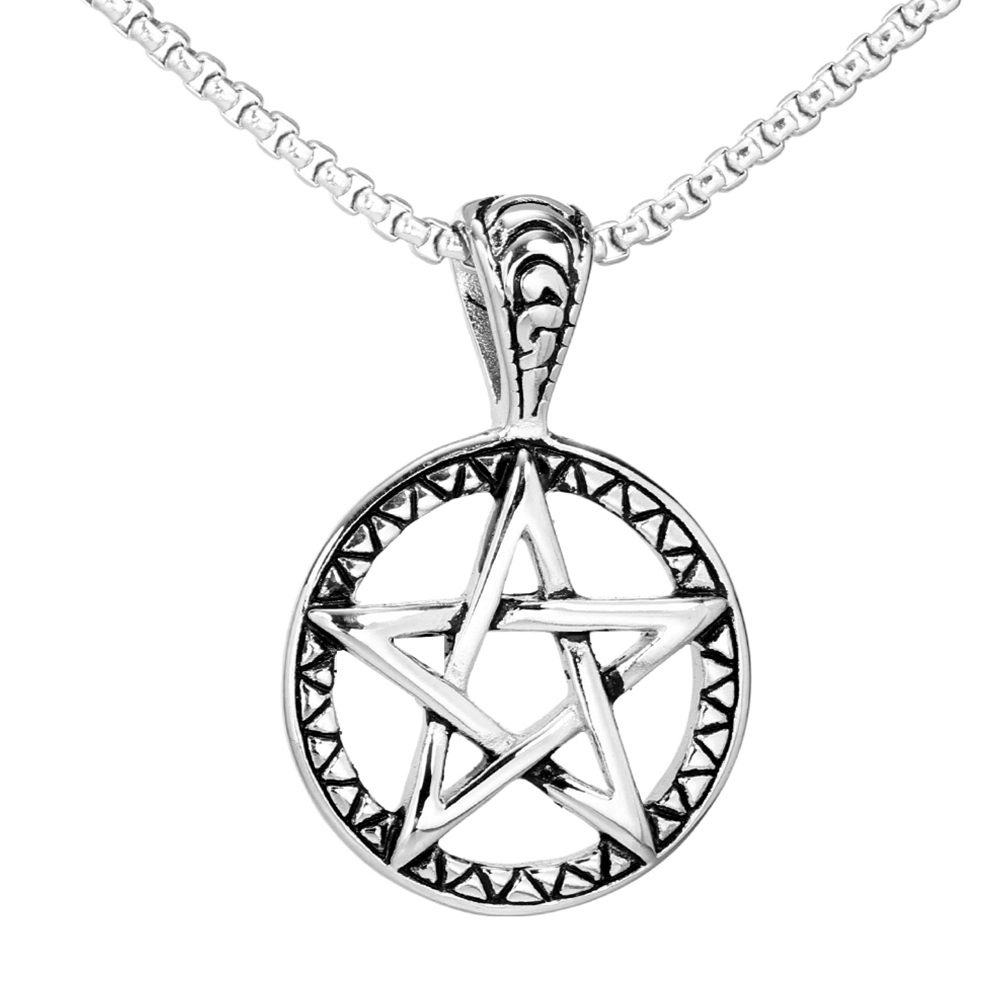 Stainless Steel Hip-Hop Round Star Pendant Necklace display picture 2