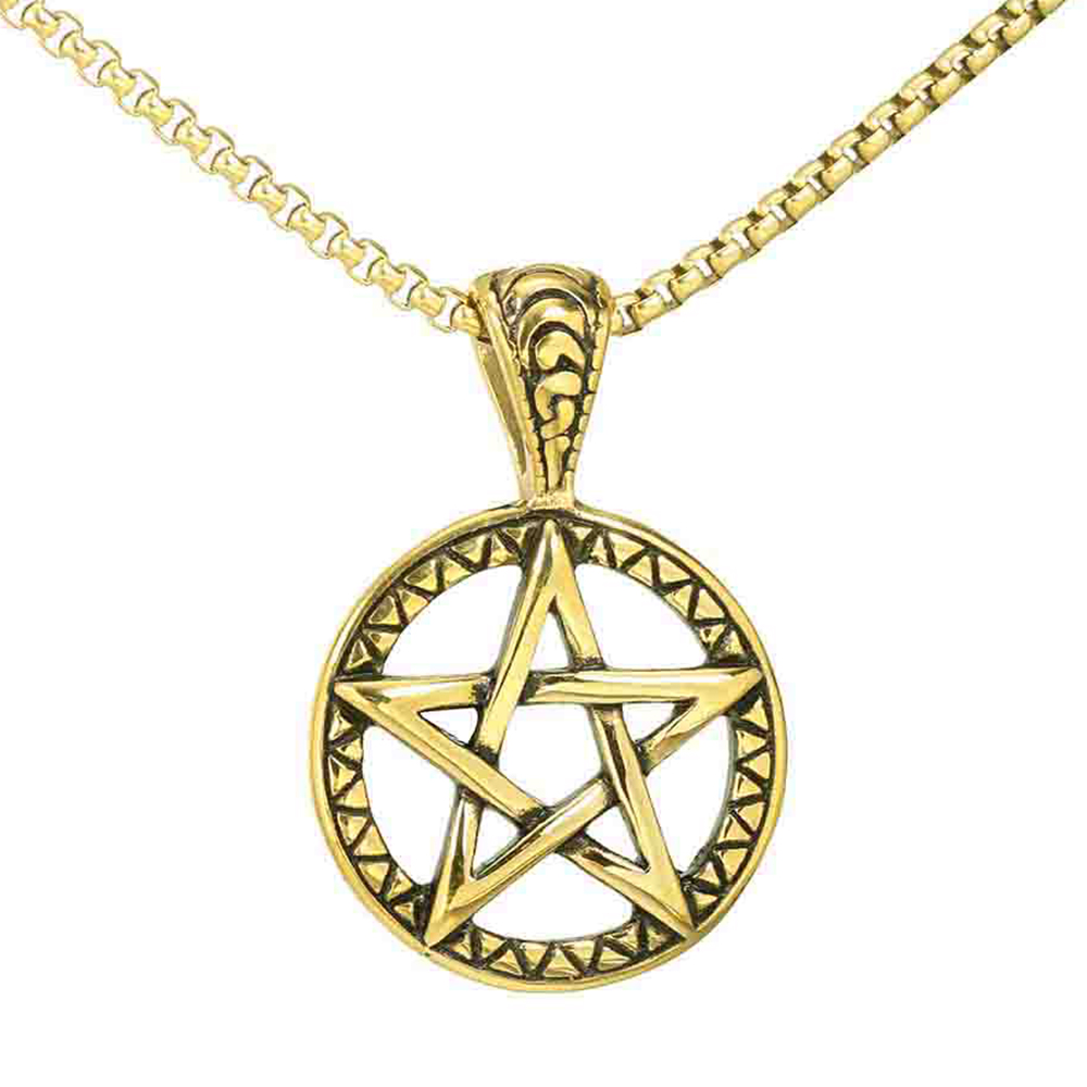 Stainless Steel Hip-Hop Round Star Pendant Necklace display picture 3