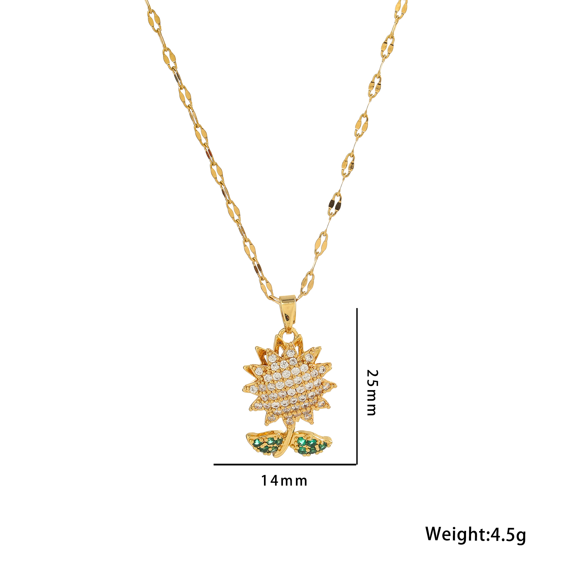 Acero Inoxidable Chapados en oro de 18k Brillante Girasol Embutido Circón Collar Colgante display picture 2