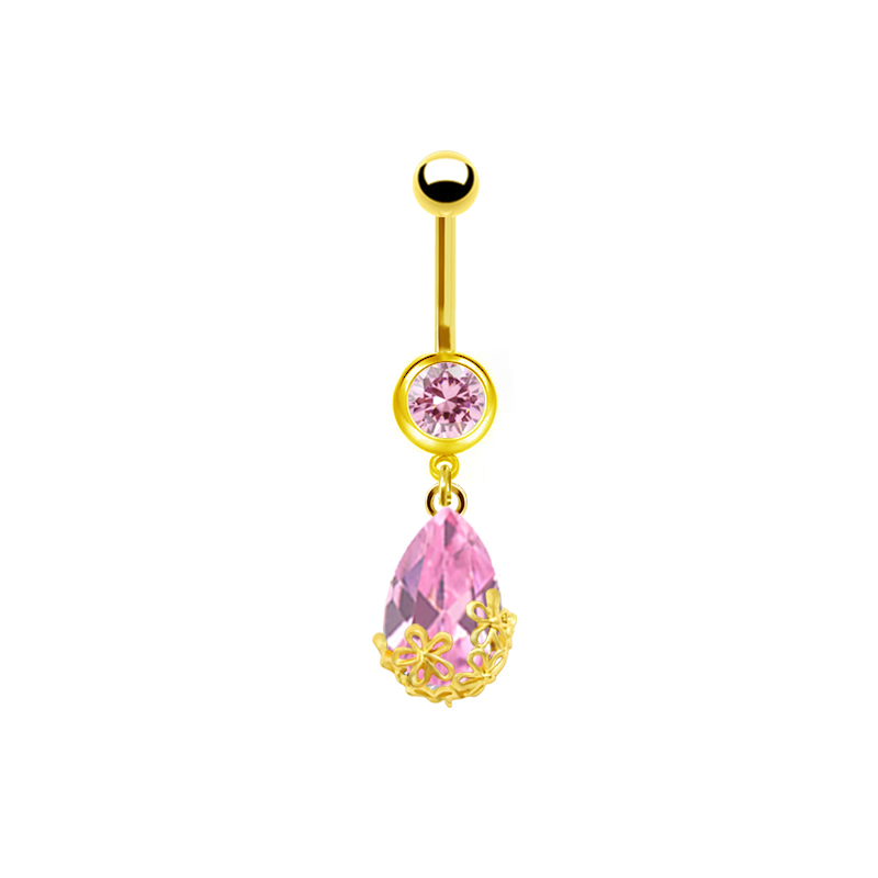 1 Piece Belly Rings Sweet Pastoral Water Droplets Rose Flower Stainless Steel Alloy Inlay Acrylic Rhinestones Glass White Gold Plated Gold Plated display picture 2