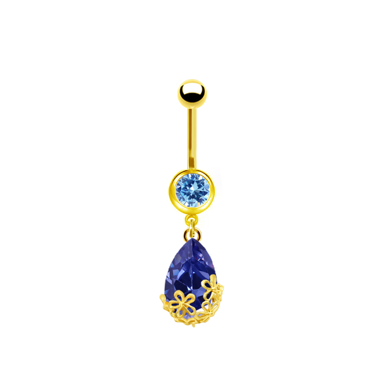 1 Piece Belly Rings Sweet Pastoral Water Droplets Rose Flower Stainless Steel Alloy Inlay Acrylic Rhinestones Glass White Gold Plated Gold Plated display picture 4