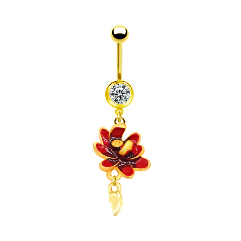 1 Piece Belly Rings Sweet Pastoral Water Droplets Rose Flower Stainless Steel Alloy Inlay Acrylic Rhinestones Glass White Gold Plated Gold Plated display picture 7