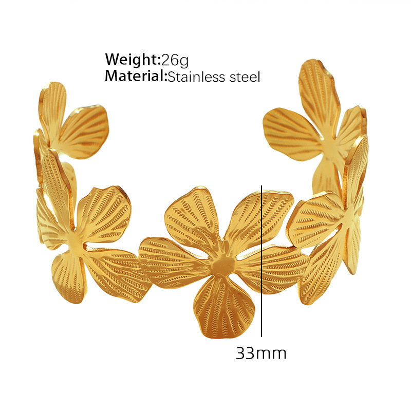 Vacation Simple Style Flower 304 Stainless Steel 18K Gold Plated Bangle In Bulk display picture 2