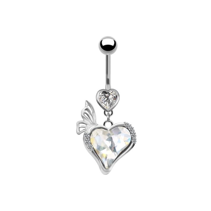 1 Piece Belly Rings IG Style Simple Style Heart Shape Butterfly 316 Stainless Steel  Alloy Hollow Out Inlay Acrylic Rhinestones Glass White Gold Plated Gold Plated display picture 7