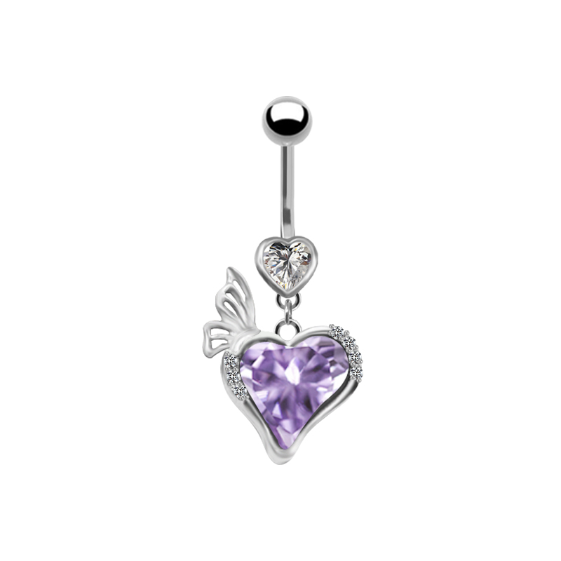 1 Piece Belly Rings IG Style Simple Style Heart Shape Butterfly 316 Stainless Steel  Alloy Hollow Out Inlay Acrylic Rhinestones Glass White Gold Plated Gold Plated display picture 13