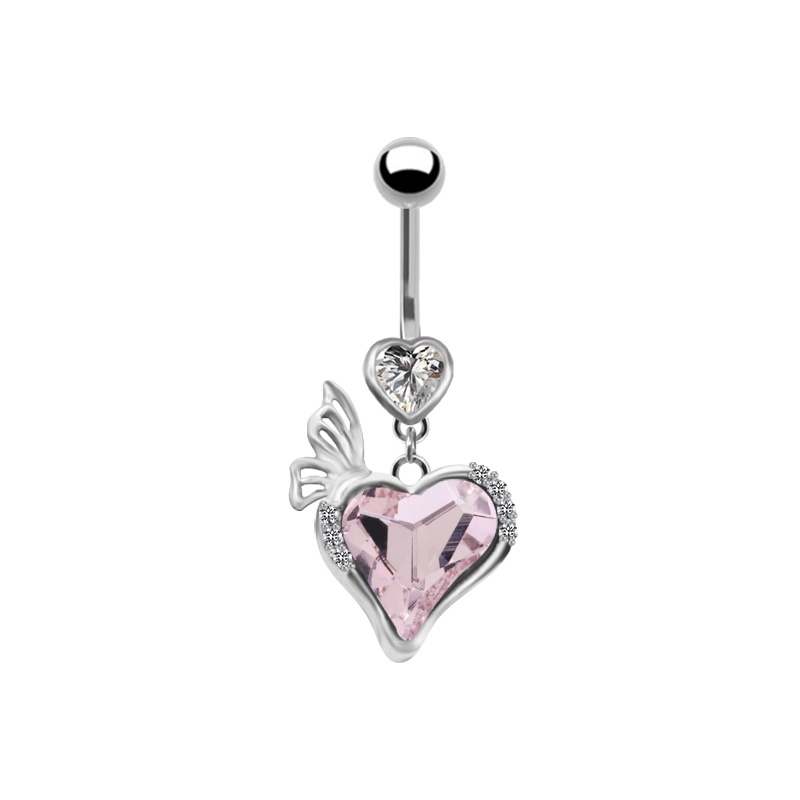 1 Piece Belly Rings IG Style Simple Style Heart Shape Butterfly 316 Stainless Steel  Alloy Hollow Out Inlay Acrylic Rhinestones Glass White Gold Plated Gold Plated display picture 14