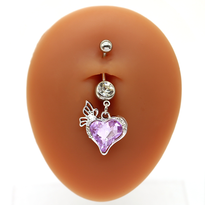 1 Piece Belly Rings IG Style Simple Style Heart Shape Butterfly 316 Stainless Steel  Alloy Hollow Out Inlay Acrylic Rhinestones Glass White Gold Plated Gold Plated display picture 20