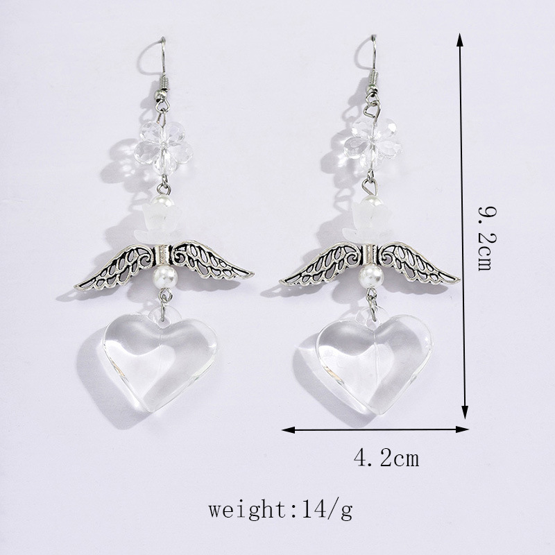 1 Pair Casual Simple Style Heart Shape Wings Flower Plating Hollow Out Arylic Drop Earrings display picture 2