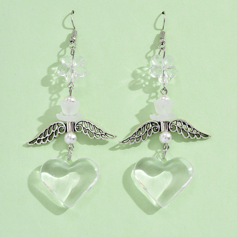 1 Pair Casual Simple Style Heart Shape Wings Flower Plating Hollow Out Arylic Drop Earrings display picture 4