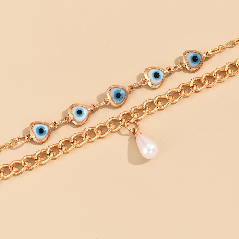 Simple Style Devil's Eye Heart Shape Alloy Layered Inlay Pearl Women's Anklet display picture 5