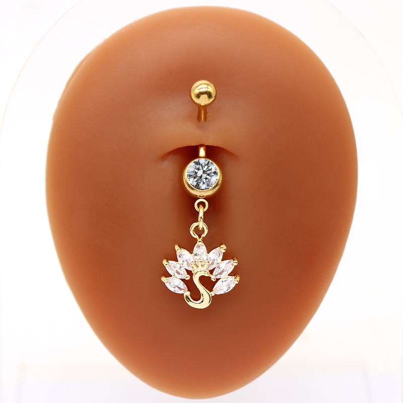 1 Piece Belly Rings Elegant Cute Shiny Rabbit Peacock Cat Stainless Steel Copper Hollow Out Inlay Rhinestones Zircon White Gold Plated Gold Plated display picture 10