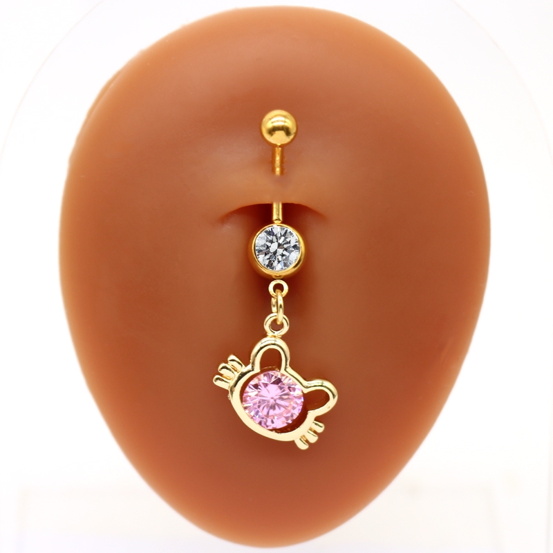 1 Piece Belly Rings Elegant Cute Shiny Rabbit Peacock Cat Stainless Steel Copper Hollow Out Inlay Rhinestones Zircon White Gold Plated Gold Plated display picture 8