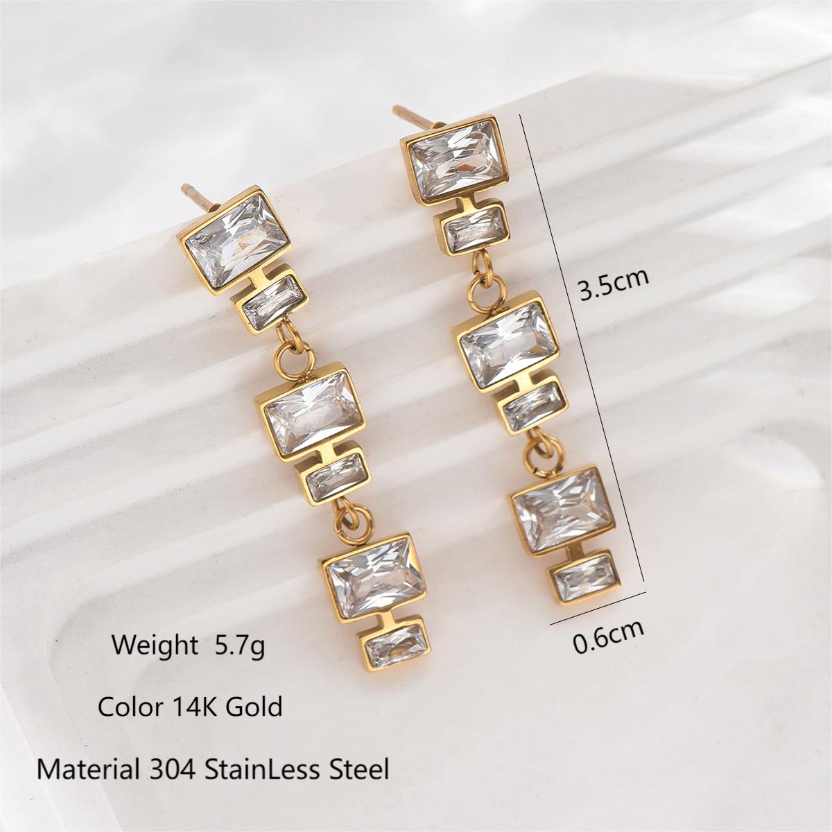 1 Pair Elegant Glam Wedding Rectangle Polishing Inlay 304 Stainless Steel Zircon 14K Gold Plated Drop Earrings display picture 1