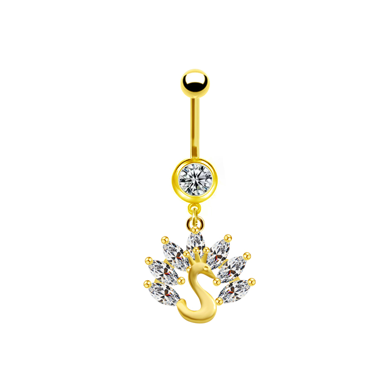 1 Piece Belly Rings Elegant Cute Shiny Rabbit Peacock Cat Stainless Steel Copper Hollow Out Inlay Rhinestones Zircon White Gold Plated Gold Plated display picture 1