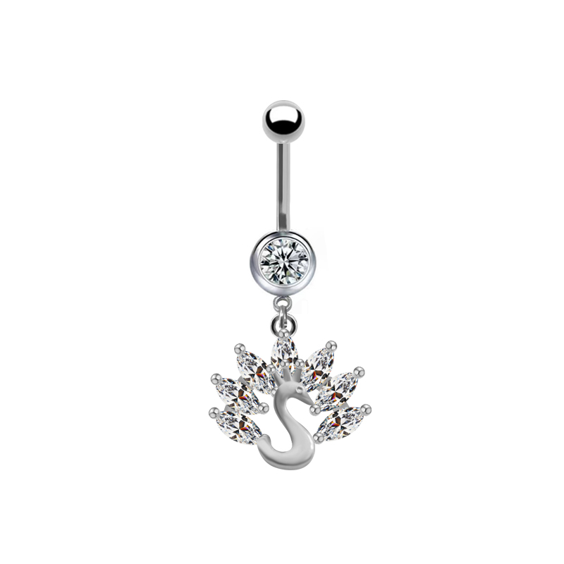 1 Piece Belly Rings Elegant Cute Shiny Rabbit Peacock Cat Stainless Steel Copper Hollow Out Inlay Rhinestones Zircon White Gold Plated Gold Plated display picture 3