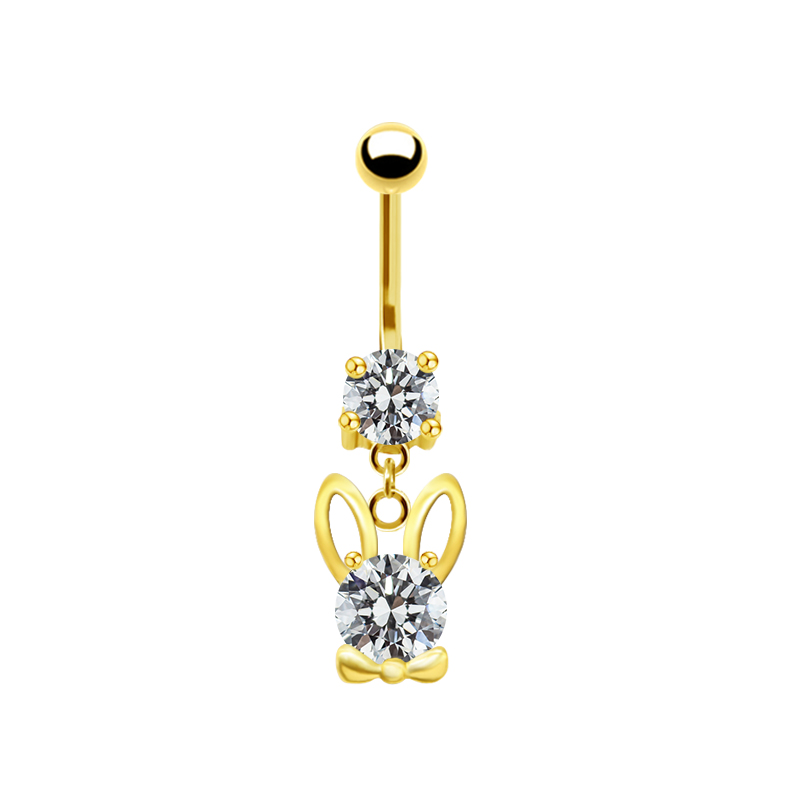 1 Piece Belly Rings Elegant Cute Shiny Rabbit Peacock Cat Stainless Steel Copper Hollow Out Inlay Rhinestones Zircon White Gold Plated Gold Plated display picture 12