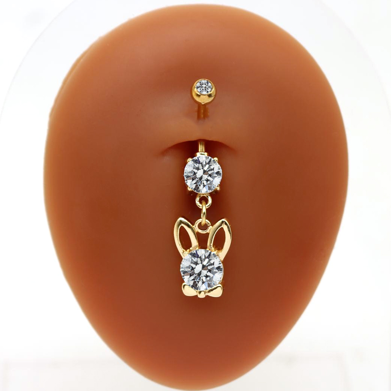 1 Piece Belly Rings Elegant Cute Shiny Rabbit Peacock Cat Stainless Steel Copper Hollow Out Inlay Rhinestones Zircon White Gold Plated Gold Plated display picture 15