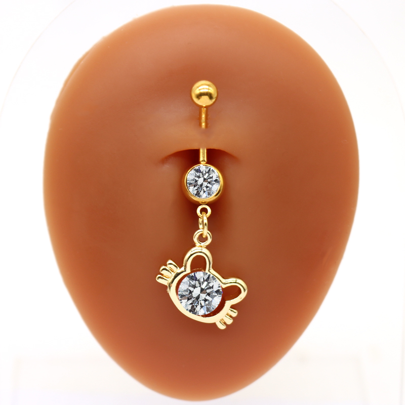 1 Piece Belly Rings Elegant Cute Shiny Rabbit Peacock Cat Stainless Steel Copper Hollow Out Inlay Rhinestones Zircon White Gold Plated Gold Plated display picture 17