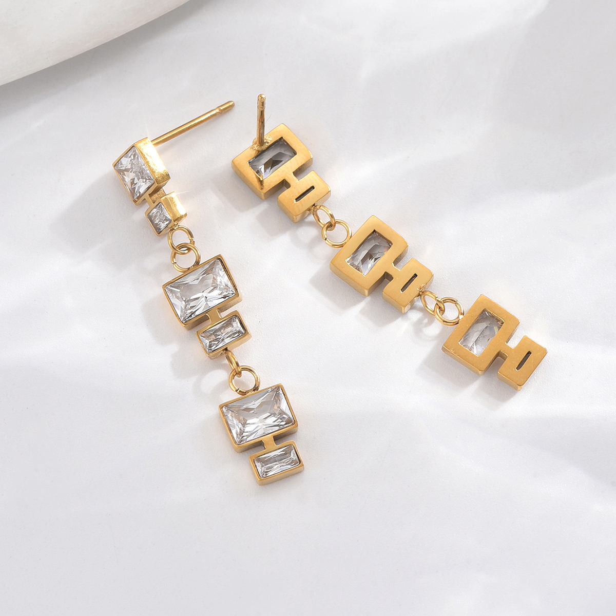 1 Pair Elegant Glam Wedding Rectangle Polishing Inlay 304 Stainless Steel Zircon 14K Gold Plated Drop Earrings display picture 4