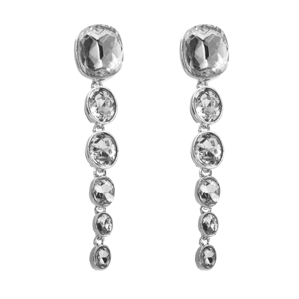 1 Pair Elegant Simple Style Geometric Inlay Alloy Rhinestones Glass Silver Plated Drop Earrings display picture 6