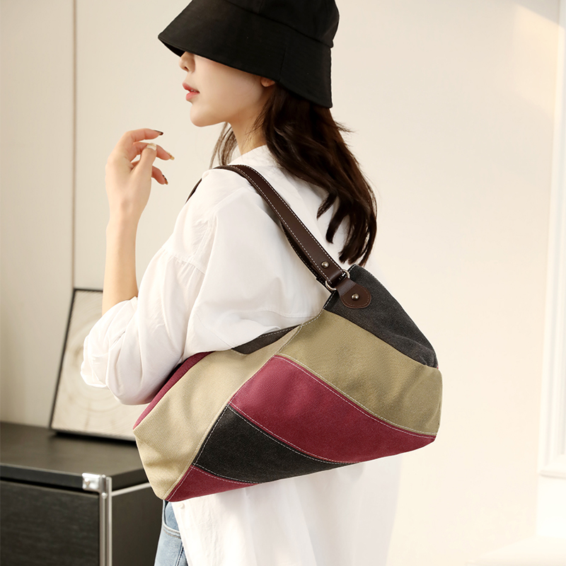 Women's Canvas Color Block Vintage Style Sewing Thread Pillow Shape Zipper Shoulder Bag display picture 1