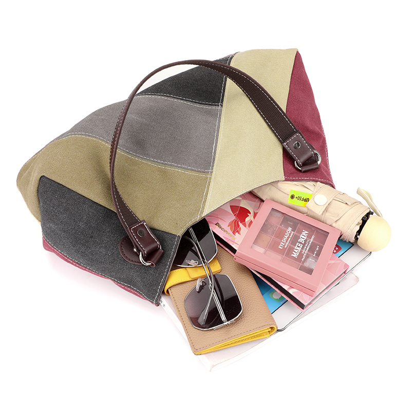 Women's Canvas Color Block Vintage Style Sewing Thread Pillow Shape Zipper Shoulder Bag display picture 9
