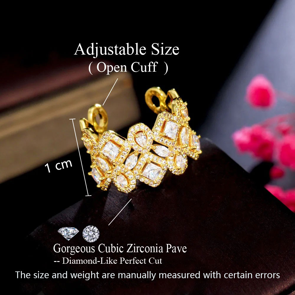 Copper K Gold Plated IG Style Hip-Hop Korean Style Hollow Out Inlay Rhombus Zircon Open Rings display picture 7