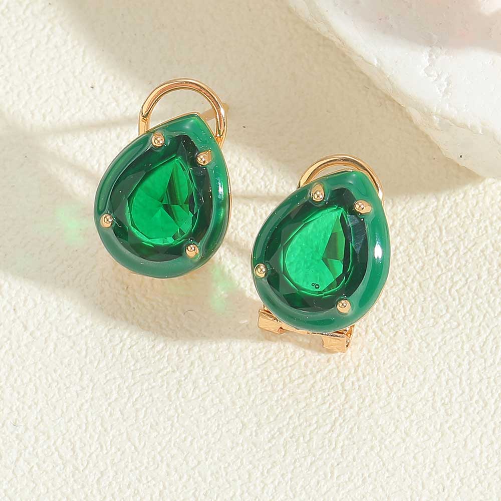 1 Pair Vintage Style Simple Style Commute Round Water Droplets Enamel Inlay Copper Acrylic Pearl Zircon 14K Gold Plated Ear Studs display picture 4
