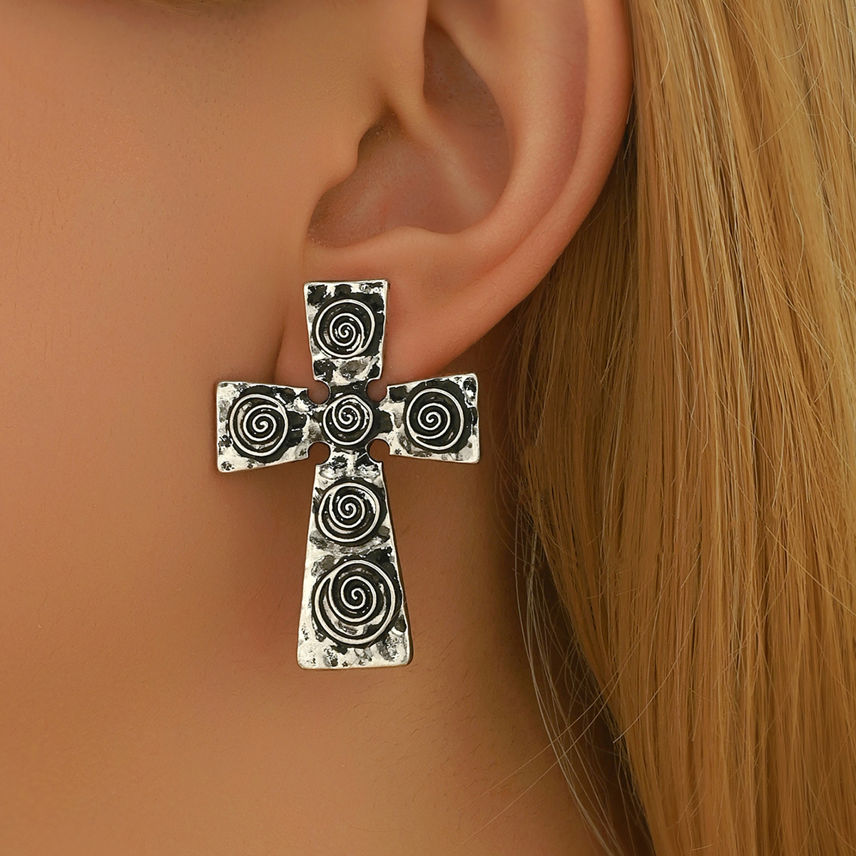1 Pair Exaggerated Punk Cross Alloy Zinc Ear Studs display picture 6