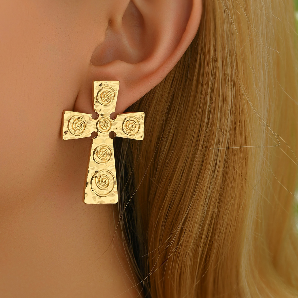 1 Pair Exaggerated Punk Cross Alloy Zinc Ear Studs display picture 2
