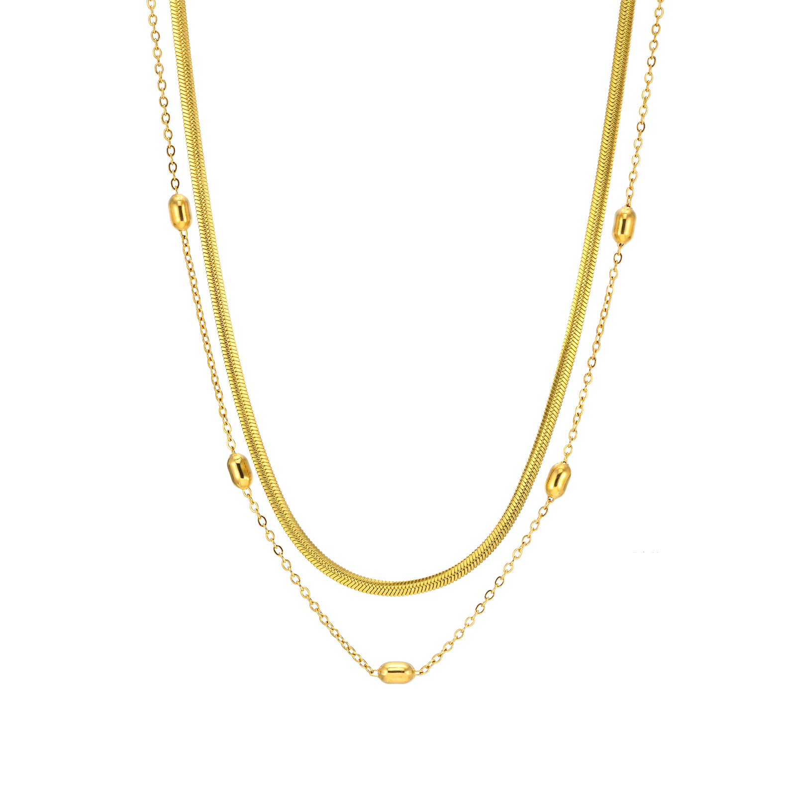 201 Stainless Steel 18K Gold Plated IG Style Geometric Zircon Double Layer Necklaces display picture 1