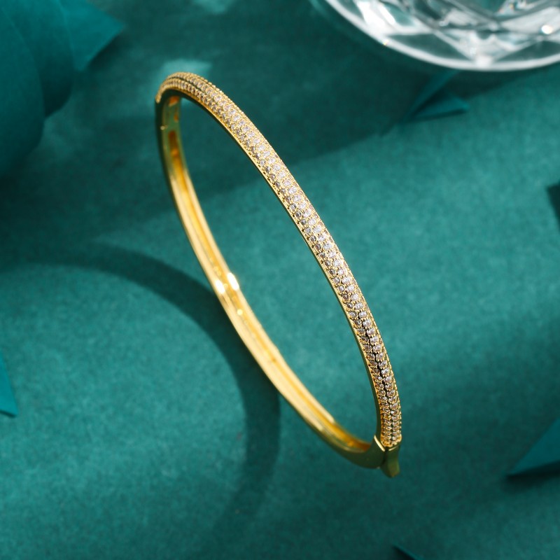 Cobre Chapados en oro de 18k Brillante Color Sólido Enchapado Embutido Diamante Alto En Carbono Brazalete display picture 2