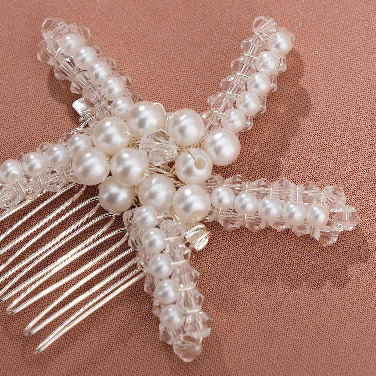 Women's Wedding Handmade Beach Starfish Imitation Pearl Beaded Insert Comb display picture 4