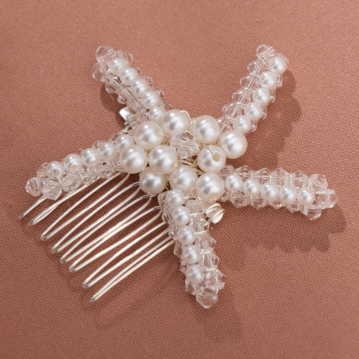 Women's Wedding Handmade Beach Starfish Imitation Pearl Beaded Insert Comb display picture 5