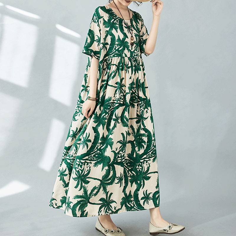 Women's Swing Dress Regular Dress Vacation Ethnic Style Bohemian Round Neck Short Sleeve Printing Maxi Long Dress Holiday Travel display picture 2