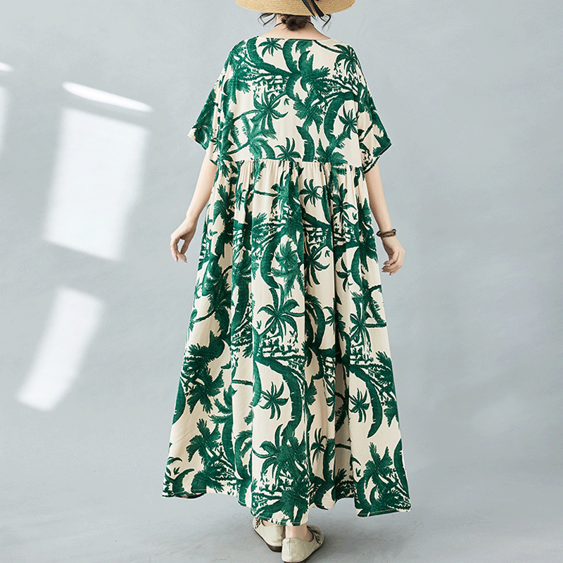 Women's Swing Dress Regular Dress Vacation Ethnic Style Bohemian Round Neck Short Sleeve Printing Maxi Long Dress Holiday Travel display picture 4