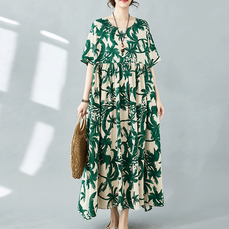 Women's Swing Dress Regular Dress Vacation Ethnic Style Bohemian Round Neck Short Sleeve Printing Maxi Long Dress Holiday Travel display picture 3