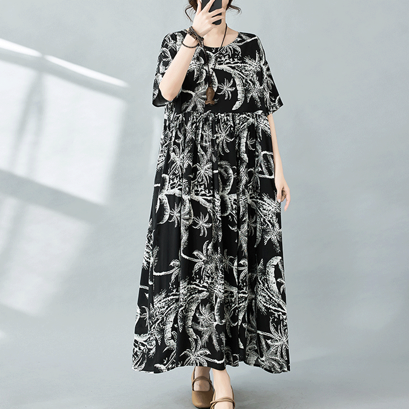 Women's Swing Dress Regular Dress Vacation Ethnic Style Bohemian Round Neck Short Sleeve Printing Maxi Long Dress Holiday Travel display picture 2