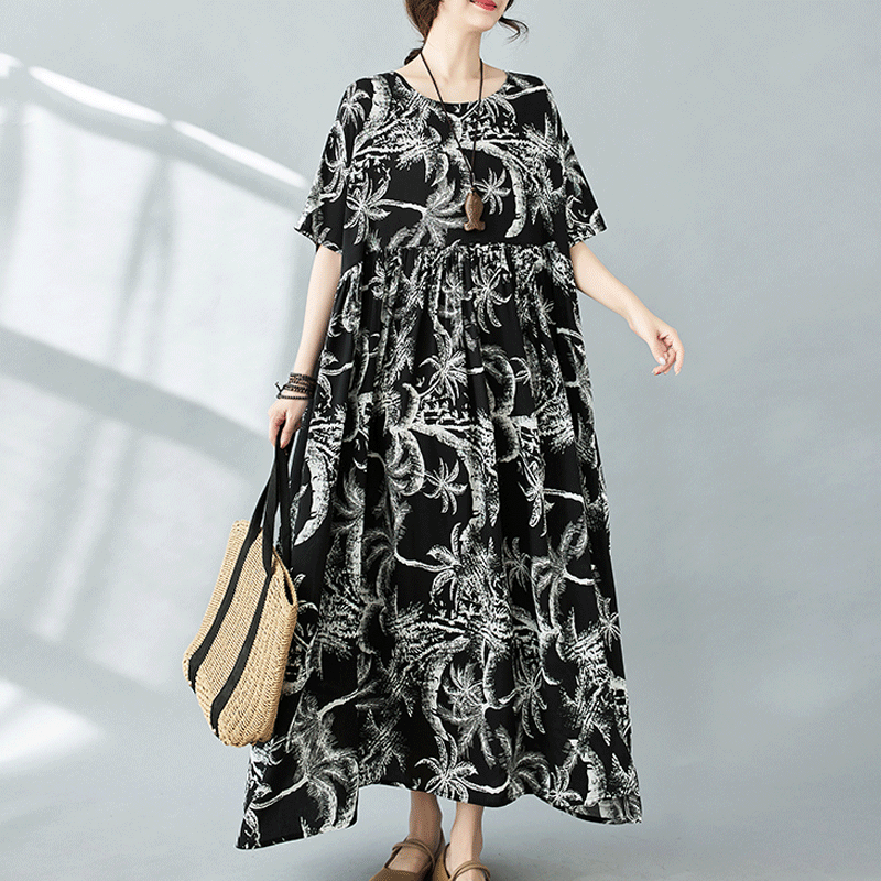 Women's Swing Dress Regular Dress Vacation Ethnic Style Bohemian Round Neck Short Sleeve Printing Maxi Long Dress Holiday Travel display picture 1